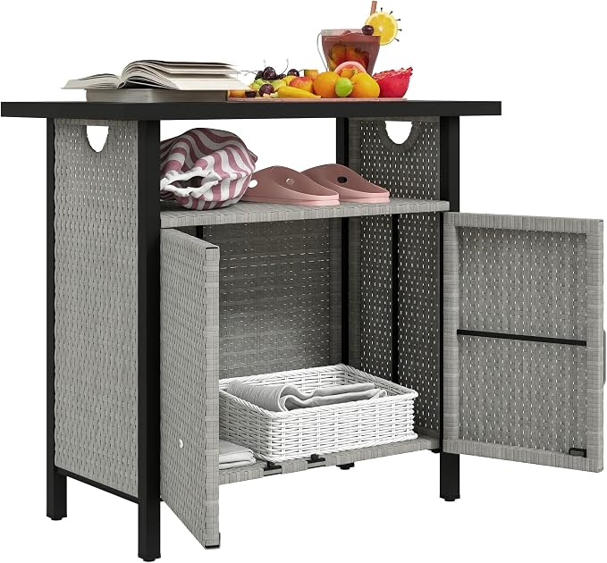 Outsunny Outdoor Pool Towel Storage Cabinet Organizer, Outdoor Bar Table by Outsunny