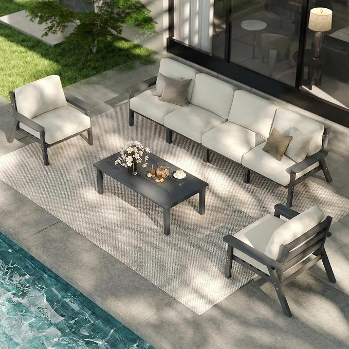 Patio Furniture Set 7 Seats, HDPE Outdoor Sectional by PatioKingdom