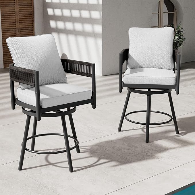 Grand patio Outdoor Swivel Bar Stools Set of 6, Curved Woven Wicker Backrest - Image 2
