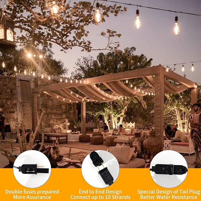 30FT LED Outdoor String Lights Waterproof, 2200K ST38 LED Globe Outdoor Lights - Image 7