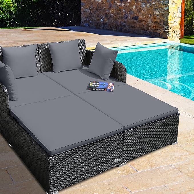 RELAX4LIFE Rattan Patio Outdoor Daybed, Wicker 2-Person Sunbed Loveseat - Image 2