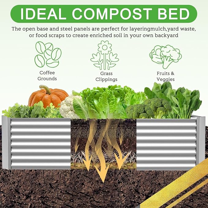 FRIZIONE 3pcs 8x4ft Galvanized Raised Garden Bed Outdoor, Above Ground Garden - Image 5