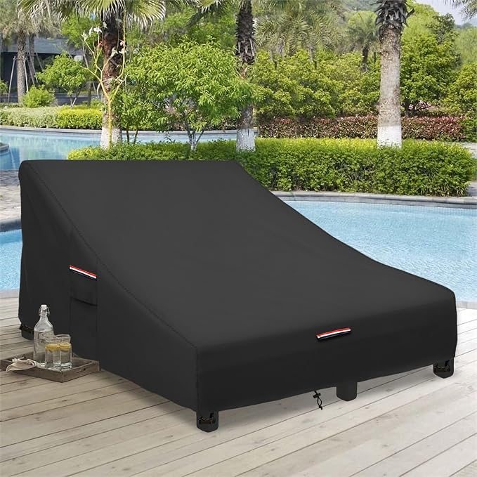 Okcool 100% Waterproof Patio Double Wide Chaise Lounge Chair Cover, 600D Tough - Image 5