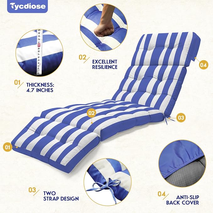 Chaise Lounge Cushions Outdoor Set of 2, 74.4 x 22 x 4.7 Inch Thickened Lounge - Image 5