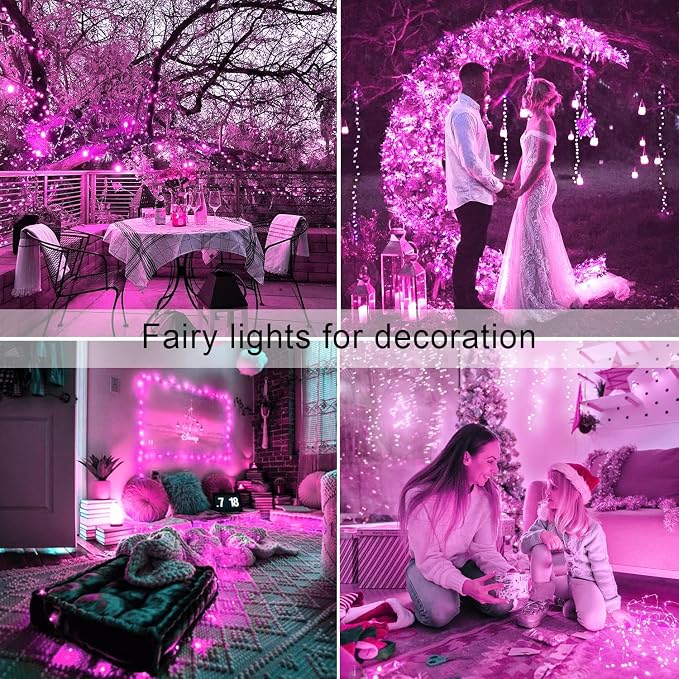 JMEXSUSS 2 Pack Valentine Solar Lights Outdoor, 33ft 100 LED Pink Solar String - Image 6