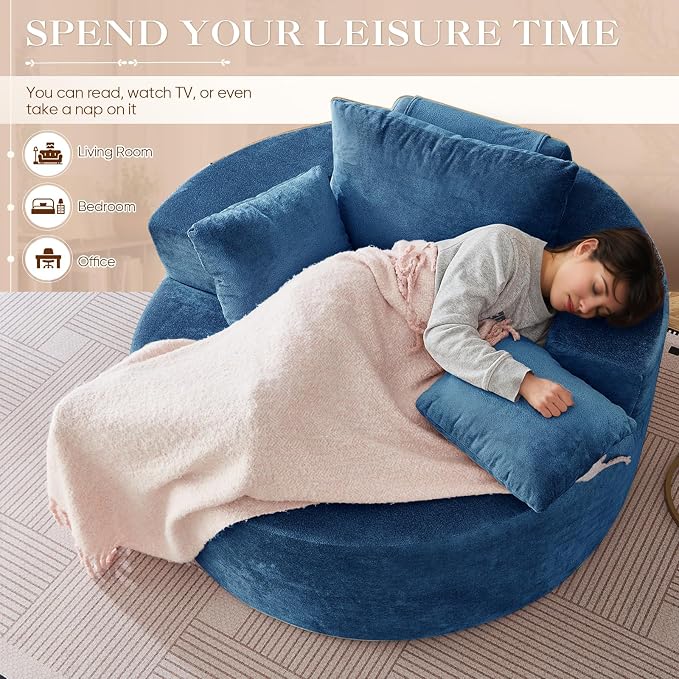 Antetek Oversized Round Chaise Longue Chair Indoor, Modern 55-inch Upholstered - Image 3