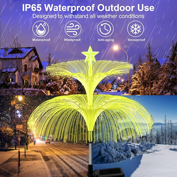 Solar Garden Lights, 6 Pack Solar Star Jellyfish Lights 7 Color Changing Fiber - Image 5