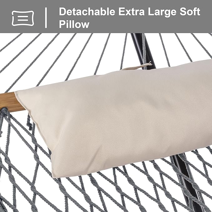 SUNCREAT Rope Hammock with Stand Included, Portable Double Hammock with Soft - Image 3