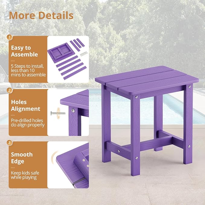 LUE BONA Outdoor Side Table Set of 2, HDPS Small Outdoor Table, Adirondack Side - Image 7