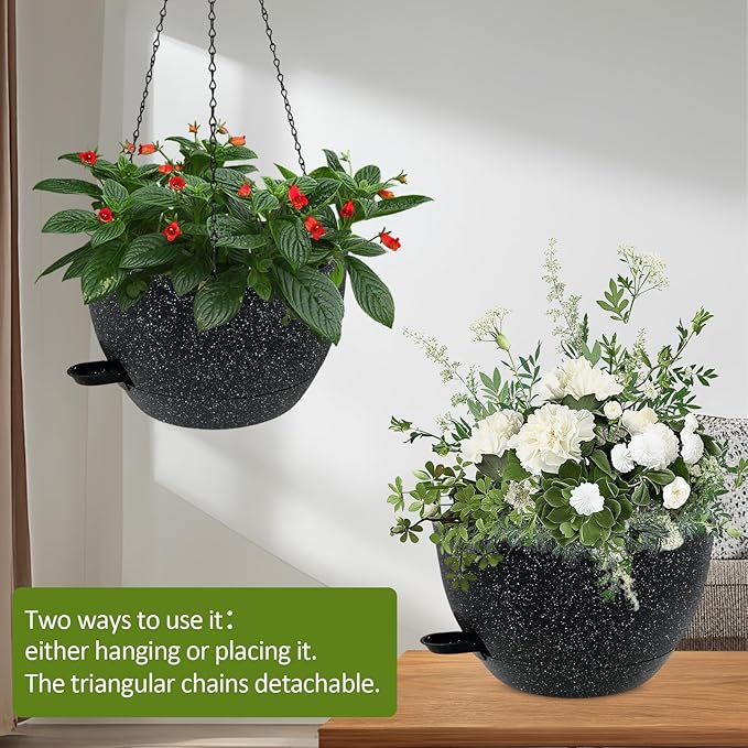 WOUSIWER Self Watering Hanging Planters, 2 Pack 12'' Plastic Pots - Image 3