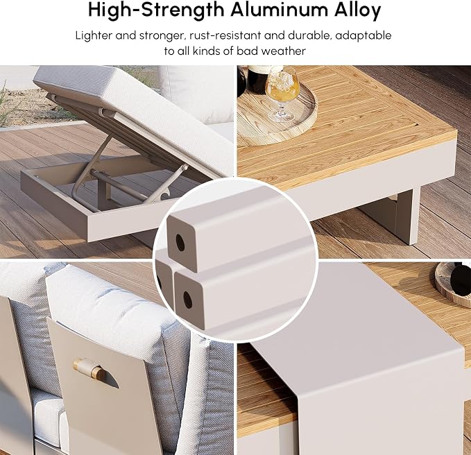 homary 6 Piece Aluminum & Teak Outdoor Sofa Set, Patio Sofa Seat L-Shaped - Image 2