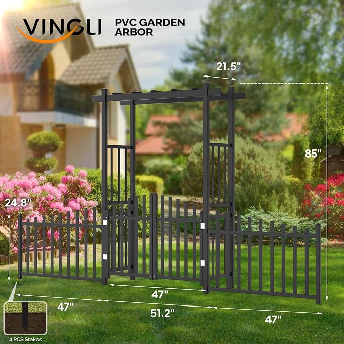 VINGLI Garden Arbor with Gate and Fence, PVC Wedding Arch - Image 3