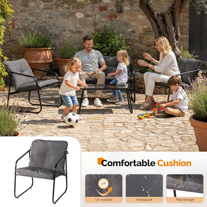 VINGLI 4 Piece Patio Conversation Set, Outdoor Furniture Set - Image 3