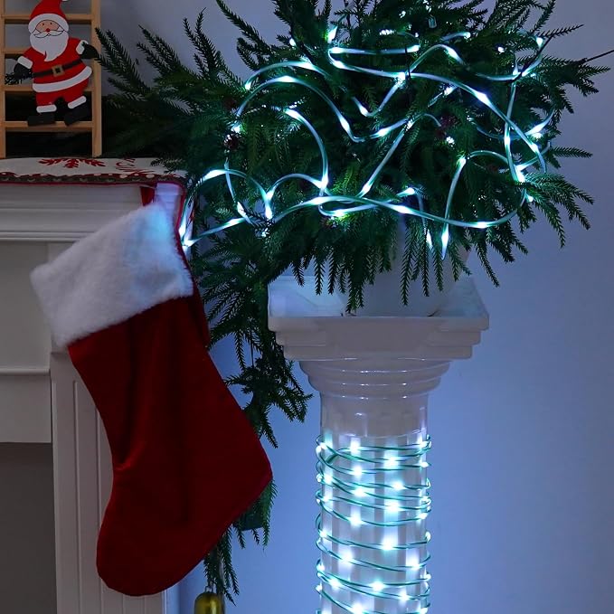 QITONG Solar Christmas Lights Outdoor, 2 Pack Each 33ft 100 LED Green and White - Image 5