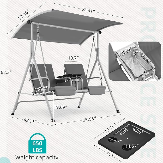 HOMREST 2 Seat Outdoor Porch Swing, Patio Swing - Image 3