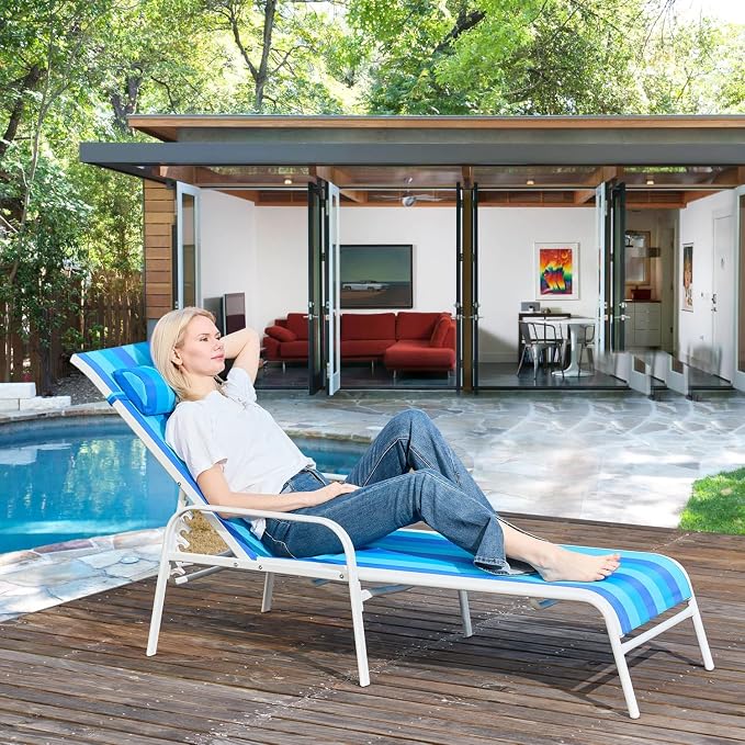EROMMY Patio Chaise Lounge, for Beach Pool Sunbathing Lawn Lounger Recliner - Image 8