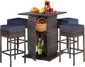 HAPPYGRILL 5 Piece Rattan Bar Set Outdoor Wicker Bar Table and 4 Bar Stools by HAPPYGRILL
