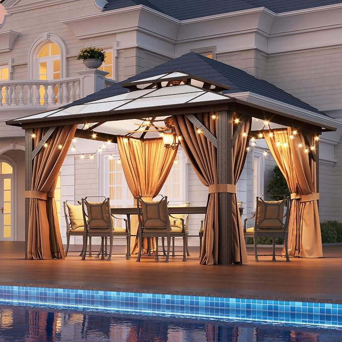 Aoxun 12'x12' Hardtop Gazebo, Outdoor Metal Gazebo - Image 2