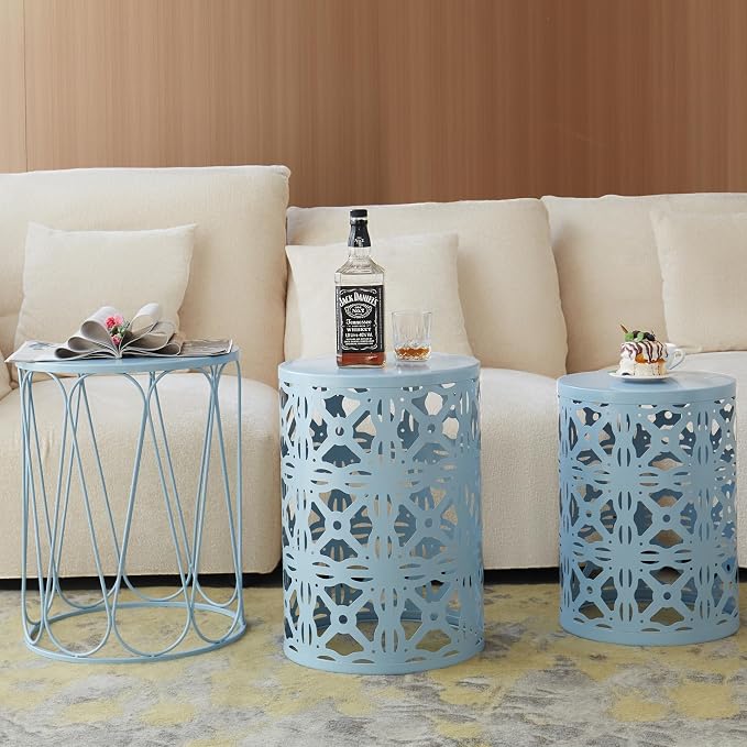 Y&M Set of 3 Heavy-Duty Round End Table, Side Table, Coffee Table - Image 8