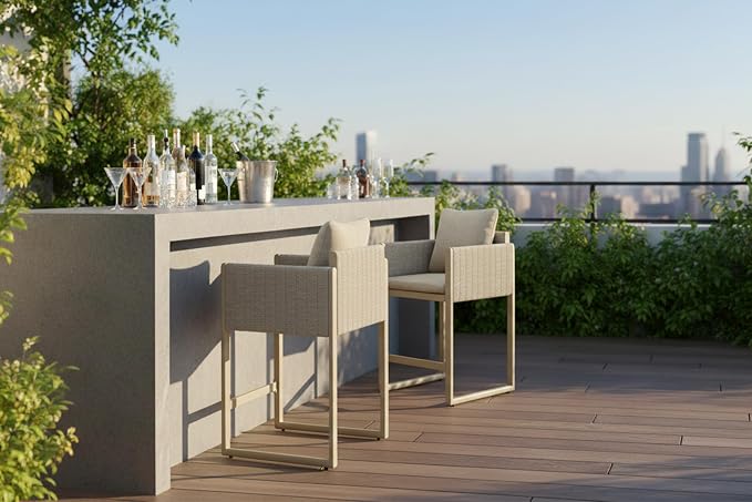 PURPLE LEAF Outdoor Bar Height Stools Set of 4 Aluminum Bar Chairs Modern - Image 2
