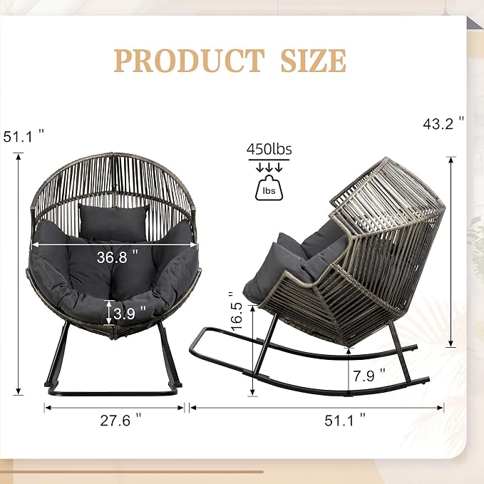 Vongrasig Wicker Egg Chair PE Rattan Rocking Chair - Image 3