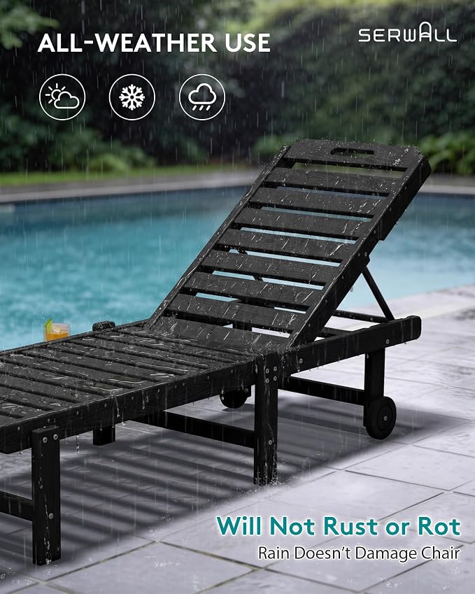 SERWALL Patio Chaise Lounge Chair Set of 4, HDPE Outdoor Lounge Chair - Image 7