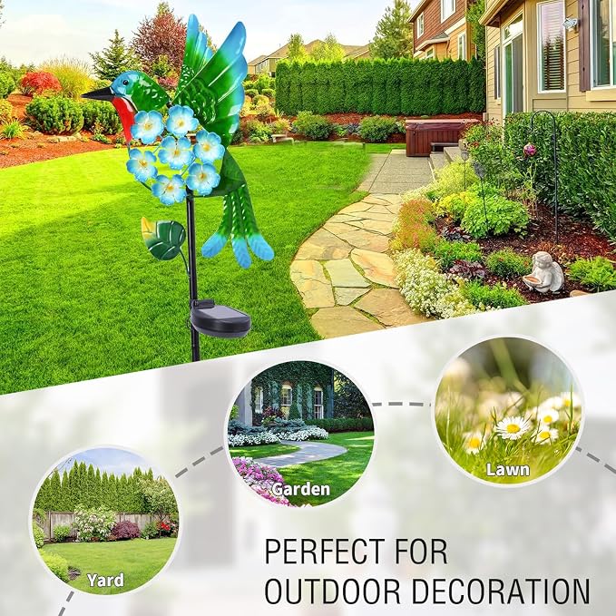 Solar Lights Outdoor Decorative Metal Solar Hummingbird Waterproof LED Metal - Image 4
