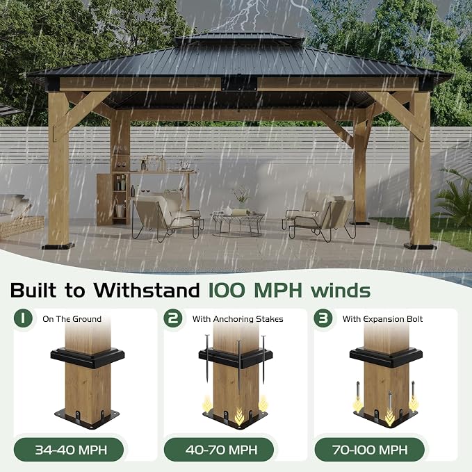 AMERLIFE 13x15 Hardtop Gazebo, Spruce Wood Gazebo - Image 5
