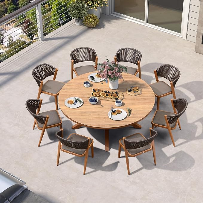 PURPLE LEAF 9 Pieces Round Outdoor Dining Set Large Outdoor Dining Table and by PURPLELEAF
