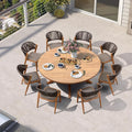 PURPLE LEAF 9 Pieces Round Outdoor Dining Set Large Outdoor Dining Table and by PURPLELEAF