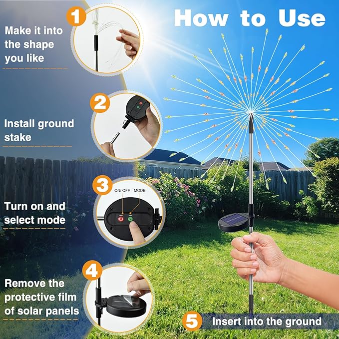 btfarm 6 Pack 120 LED Solar Garden Lights Outdoor, 8 Modes Firework Lights - Image 8