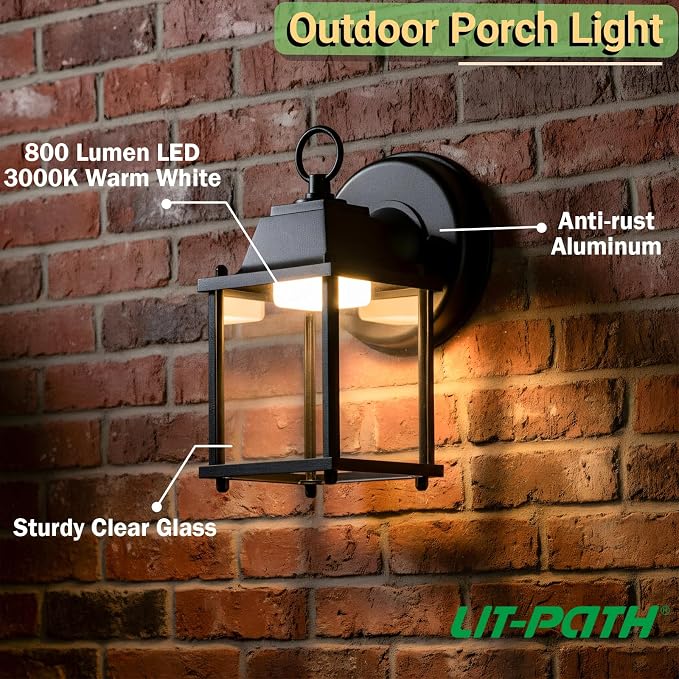 LIT-PaTH Outdoor LED Wall Lantern, Wall Sconce Exterior Porch Lighting Fixture - Image 2