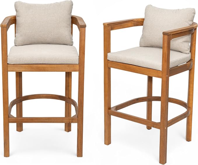 Christopher Knight Home Kuart Acacia Wood Outdoor Bar Stool Set of 2 - Image 4