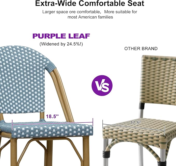PURPLE LEAF French Bar Stools Set of 2 Bamboo Print Finish Outdoor Bar Stools - Image 5
