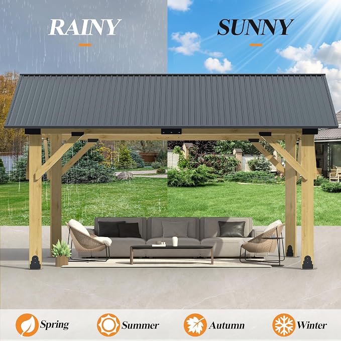 COVERONICS 13’x15’ Outdoor Hardtop Wood Gazebo - Image 3