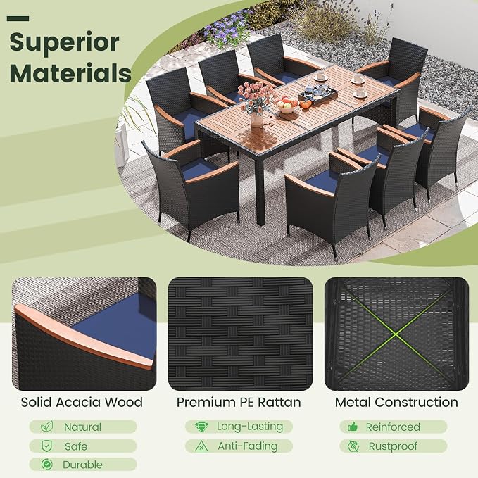 Tangkula 9 Pieces Rattan Outdoor Dining Set - Image 5