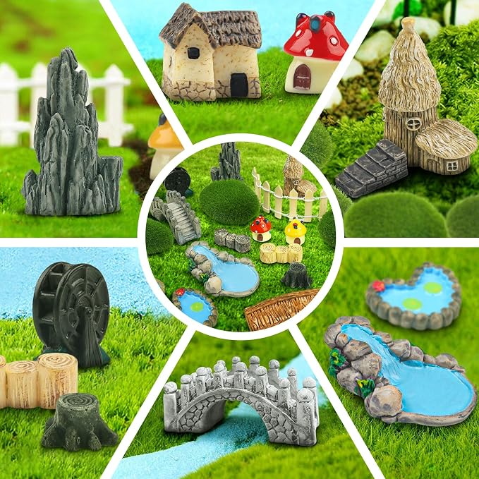 21 Pcs Fairy Garden Miniatures Accessories Bridge House Landscape Water Well - Image 6