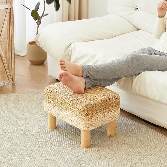 Ottoman Foot Stool Rectangular Footrest Natural Seagrass Footstool - Image 2