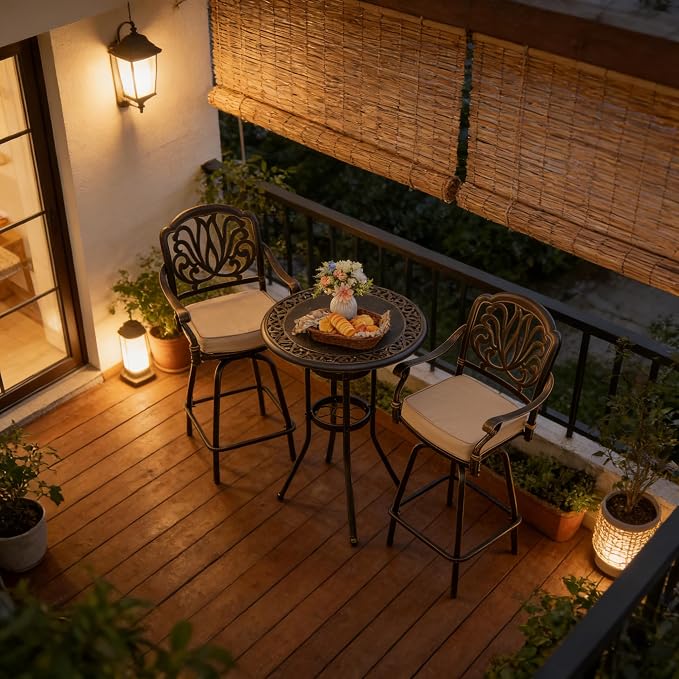 3 Piece Swivel Outdoor Table and Chairs Bar Set, All-Weather Cast Aluminum - Image 8