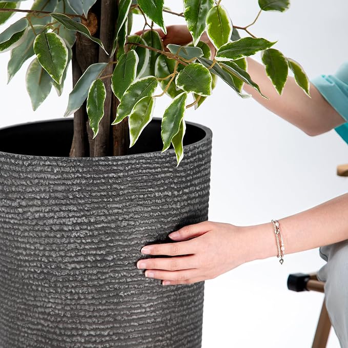QCQHDU Large Tall Dark Gray Planters Set of 2-9 Gallon 12" Round Outdoor - Image 5