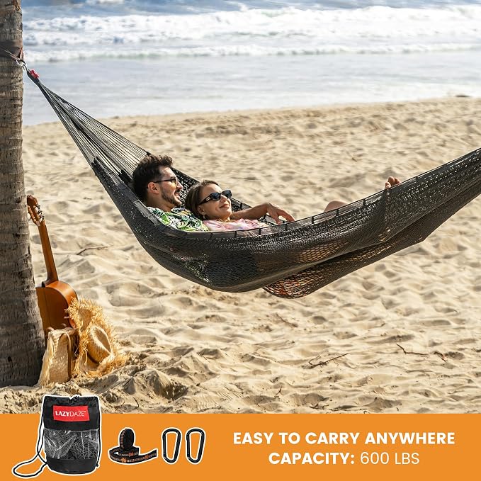 Lazy Daze Hammocks Handwoven Mayan Hammock, 10.5 FT Soft Rope Double Hammocks - Image 5