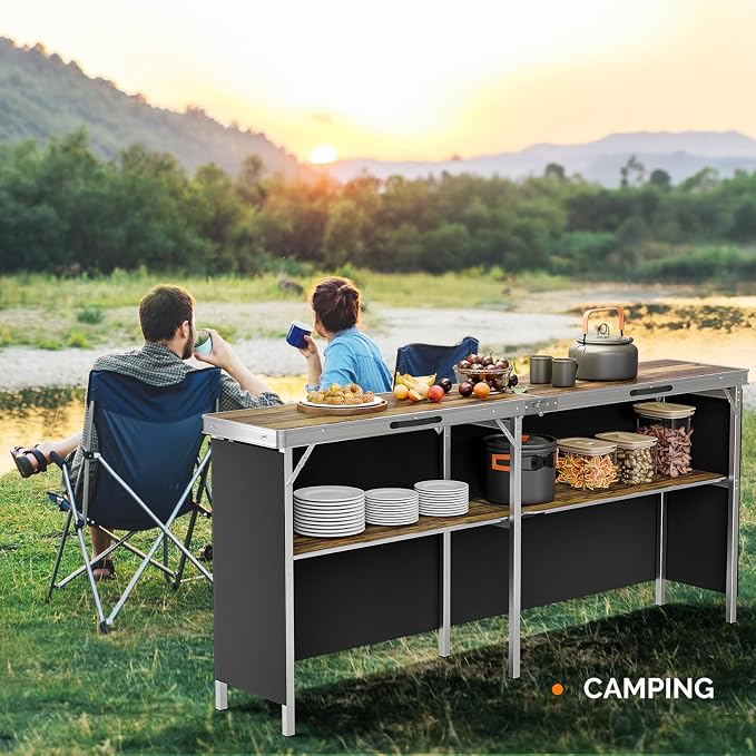 VINGLI 78" Portable Bar Table, 2-Tier Shelves, Mobile Bar Table - Image 8