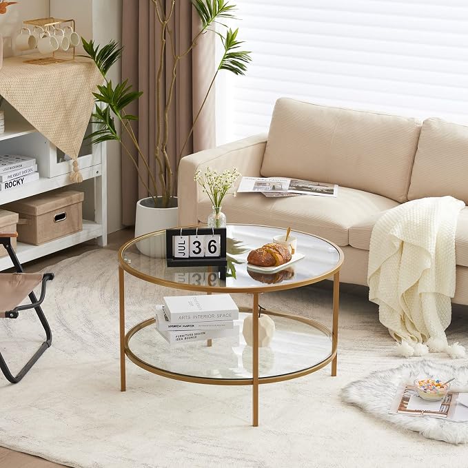 VINGLI Glass Coffee Table, 2-Tier Glass Top Coffee Table - Image 4