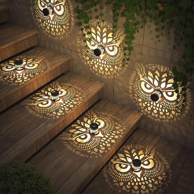 4 Pack Solar Fence Lights Metal Solar Powered Outdoor Wall Deck Step Lights Owl - Image 5