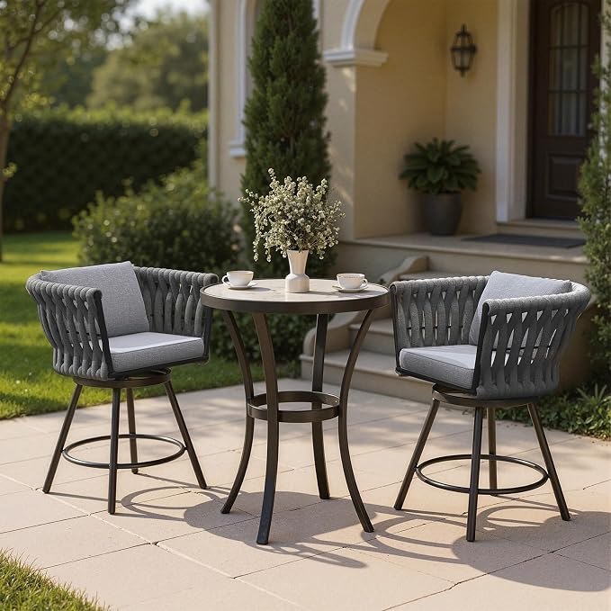 Grand patio 3-Piece Outdoor Swivel Bar Stools Set of 2 - Image 2