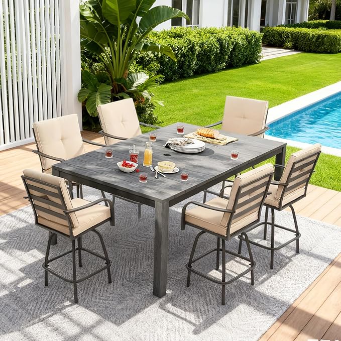 Patio Swivel Bar Stools, Outdoor Bar Height Swivel Chairs Set of 2 - Image 9