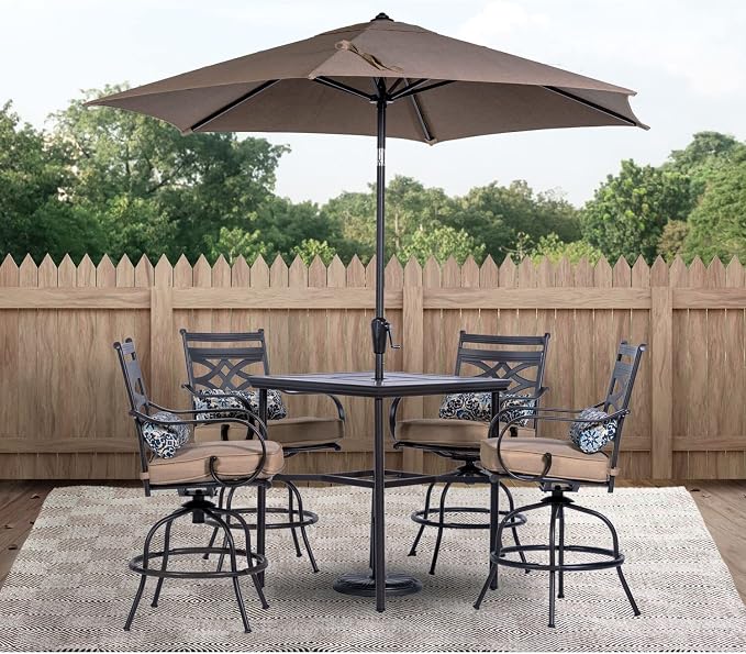 Hanover Montclair 5-Piece All-Weather Outdoor Patio High Dining Set, 4 Swivel - Image 2