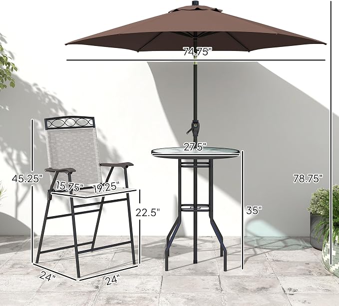 Outsunny 4 Piece Outdoor Patio Dining Furniture Set, 2 Folding Chairs, - Image 7