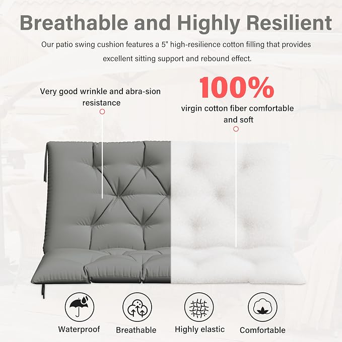 Porch Swing Cushion with Backrest, Waterproof Bench Cushion - Image 4