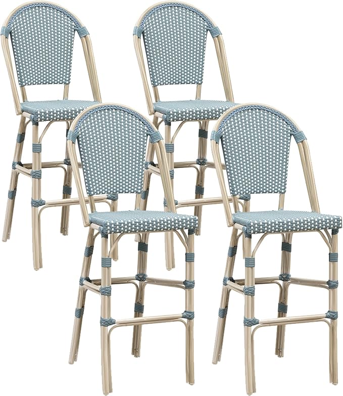 PURPLE LEAF French Bar Stool Set of 4 White Print Finish Patio Bar Stools by PURPLELEAF